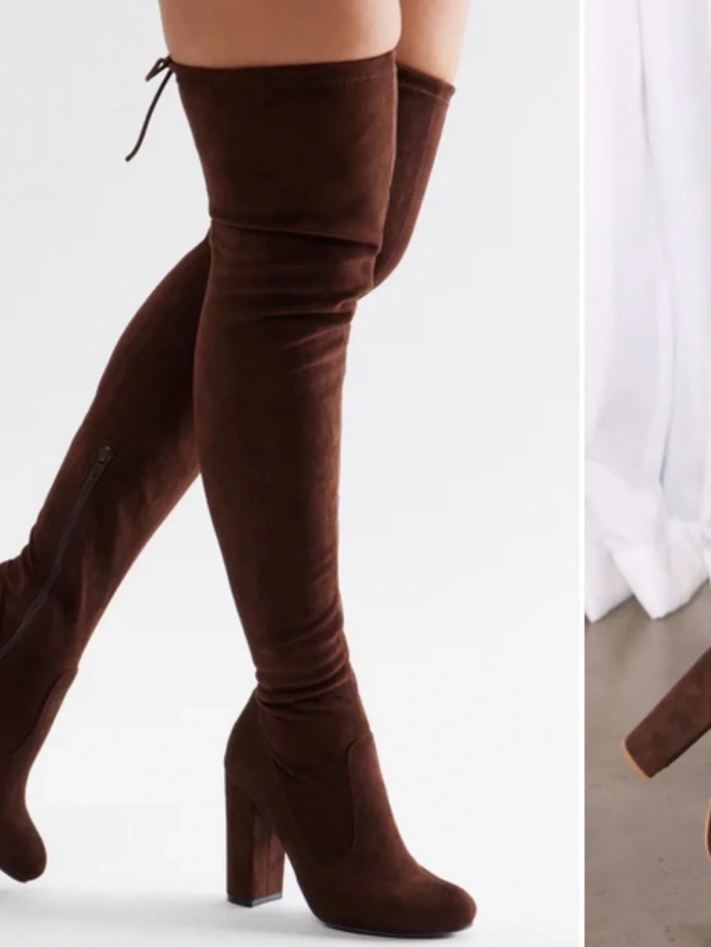 Women's Over-the-Knee Brown Suede Block Heel Boots